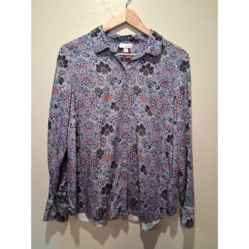 J. Jill Tunic Size S Paisley Floral Button Top Lenzing EcoVero- 305341 Blue Pur